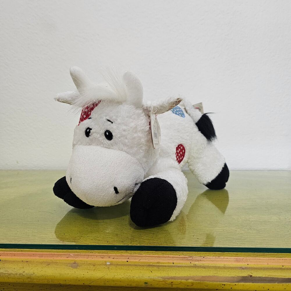 Bestever Calico Cow Plush NEW Stuffed Animal White Blue Red Patches Farm
